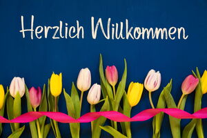 Herzlich willkommen mit Tulpen