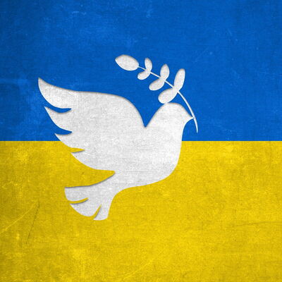 Ukrainische Flagge mit Friedenstaube
