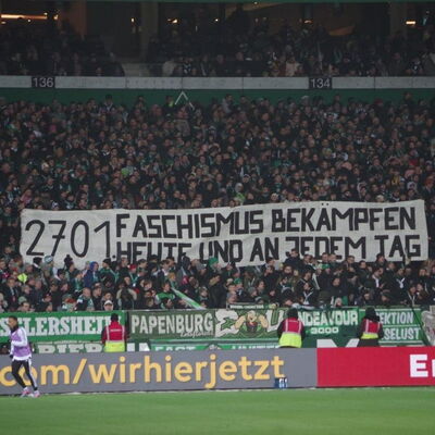 Banner im Stadion: Faschismus bekämpfen heute und an jedem Tag (27.01.)